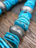 Mixed Turquoise and Sterling Silver Bead Necklace with Sterling Silver Turquoise Chimney Butte Naja - 26 in.