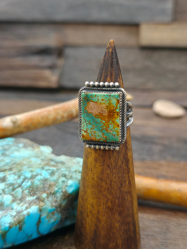 Sterling Silver Royston Turquoise Rectangle Ring by Henry Morgan - Size 8