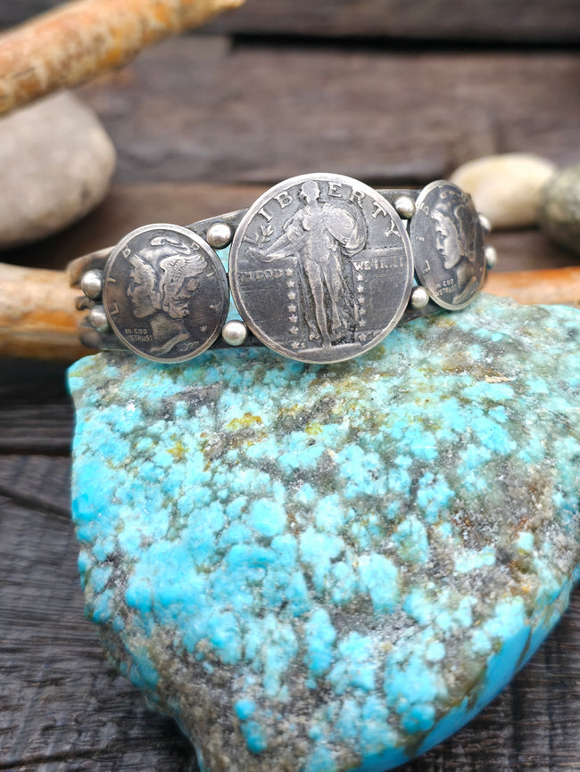 Liberty Quarter and Mercury Dime Bracelet by Lawrence Archuleta - 6 1/4 in. with Gap