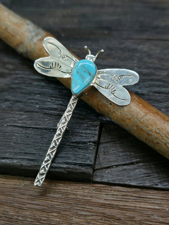 Sterling Silver Turquoise Dragonfly Pin by Lucille Platero