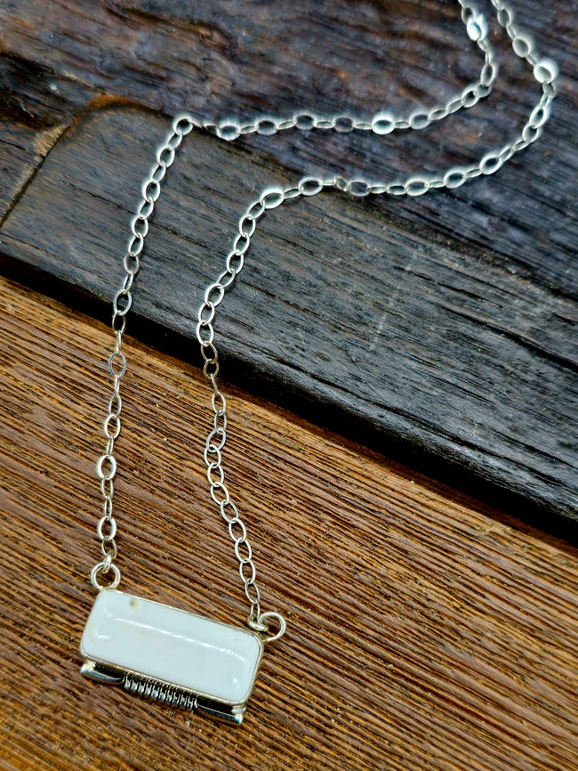 Sterling Silver and White Buffalo Bar Necklace - 18 in