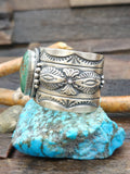 Stamped Sterling Silver Green Turquoise Cuff Bracelet by Mark Yazzie - 6 3/4 in. with Gap