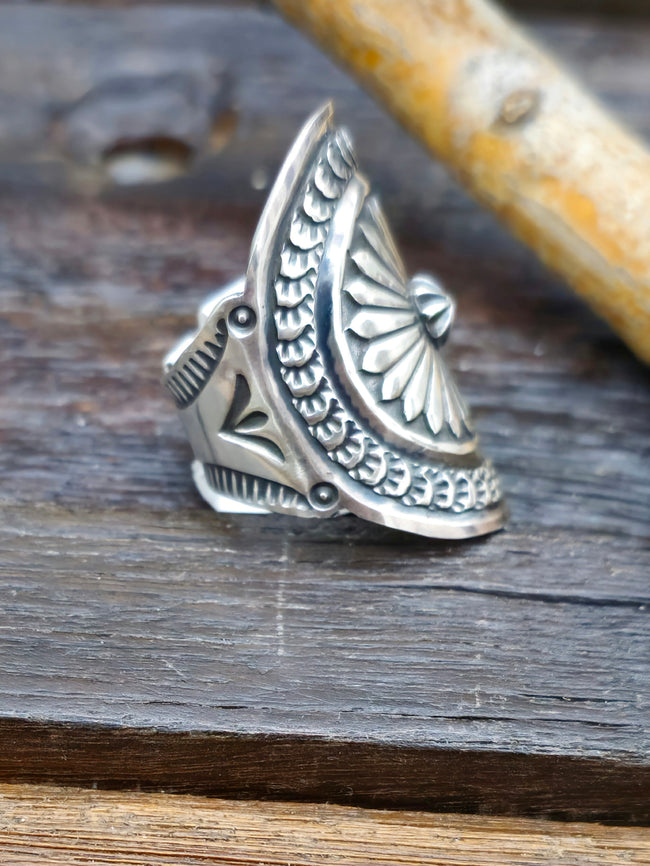 Stamped Sterling Silver Shield Ring by Sunshine Reeves - Size 12