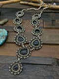 Black Onyx and Sterling Silver Lariat Necklace by Melvin and Tiffany Jones - 33 in.