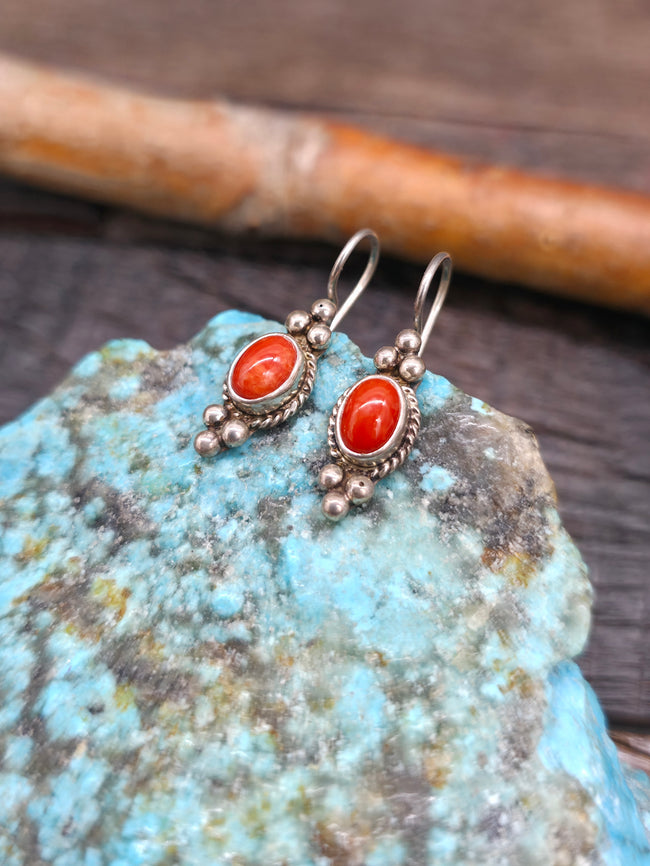 Mini Sterling Silver Coral Wide Long Oval Dangle Earrings - 1 in. by 1/4 in.
