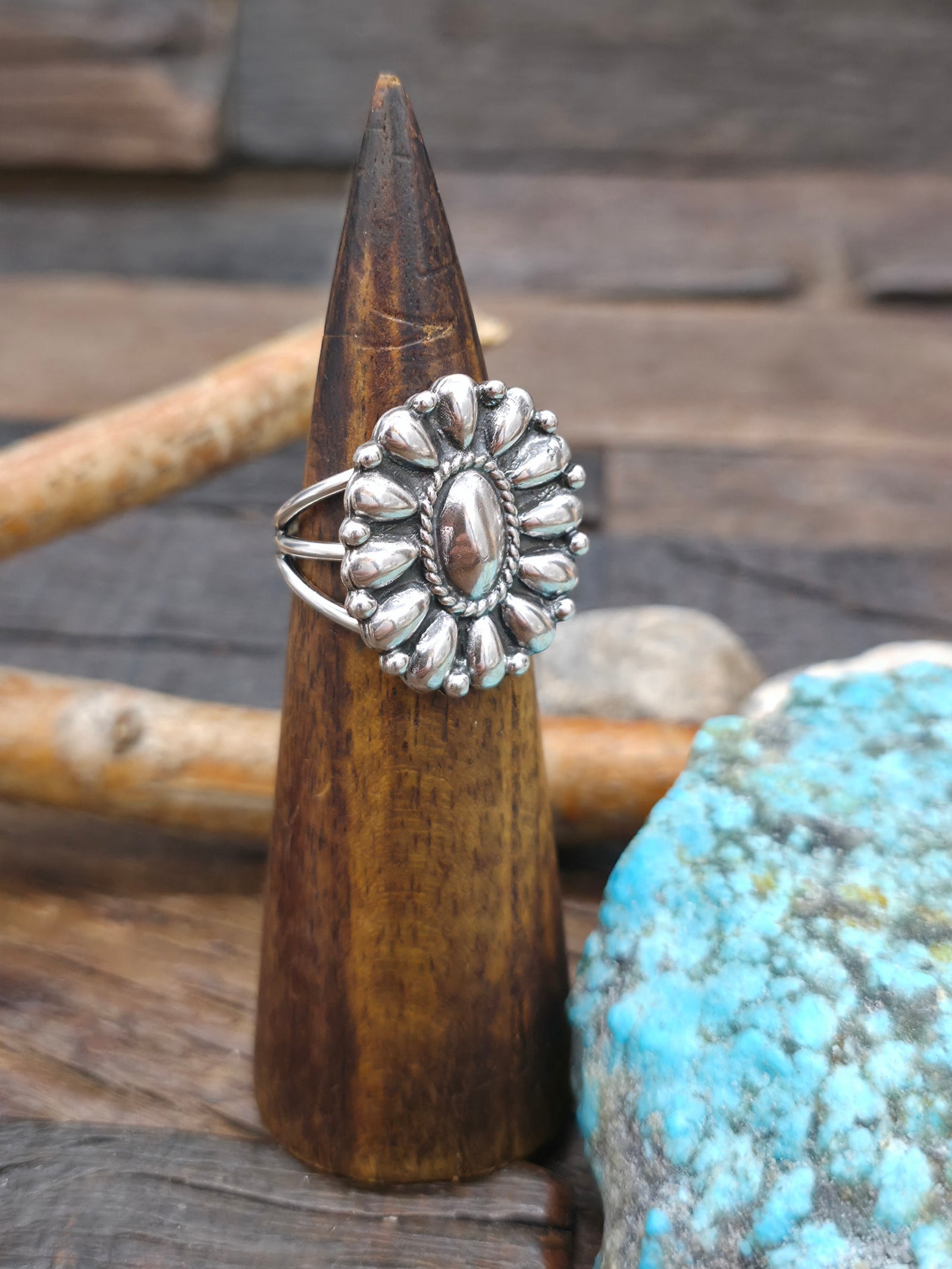 High Shine Sterling Silver Cluster Design Ring by Charlene Yazzie - Size 9 1/2