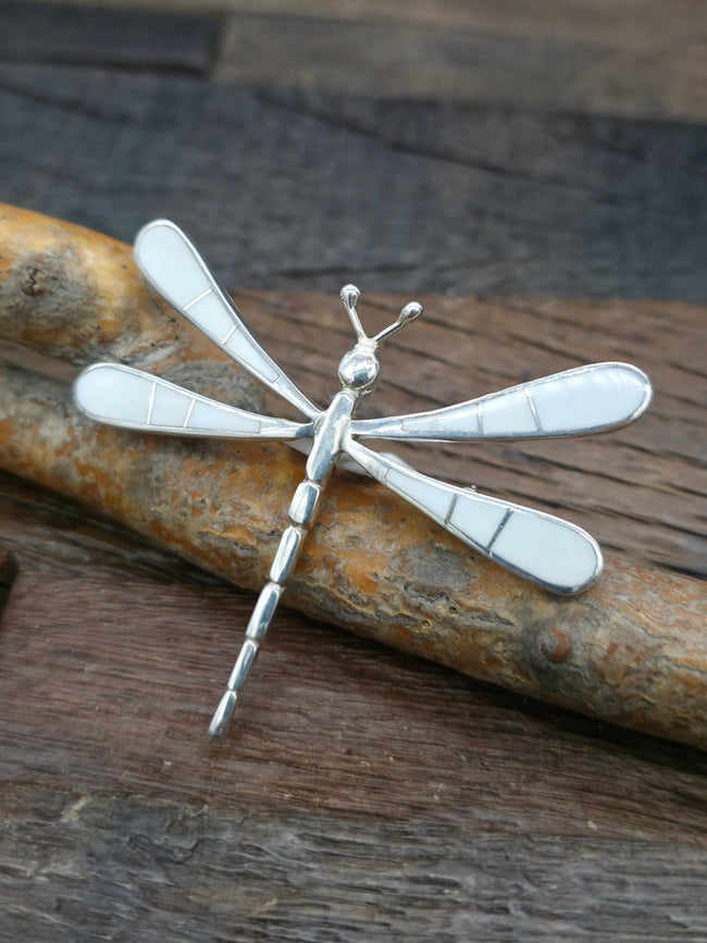 White Buffalo Sterling Silver Inlay Dragonfly Pin and Pendant