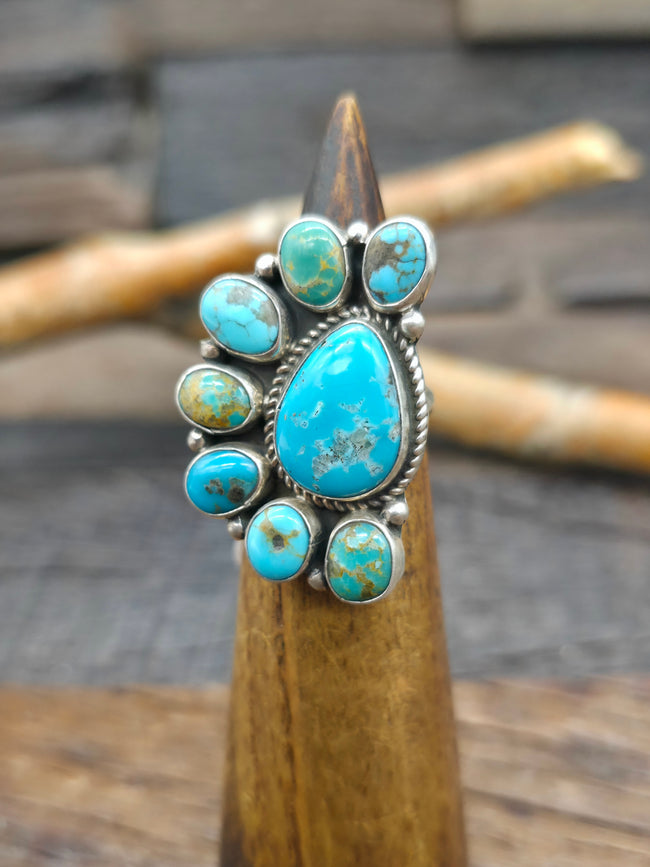 Sterling Silver Turquoise Half-Cluster Ring by Geraldine James - Adjustable