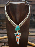 Sterling Silver Stamped Collar Necklace with Cobblestone Inlay Pendant by David Tune - 15 in.