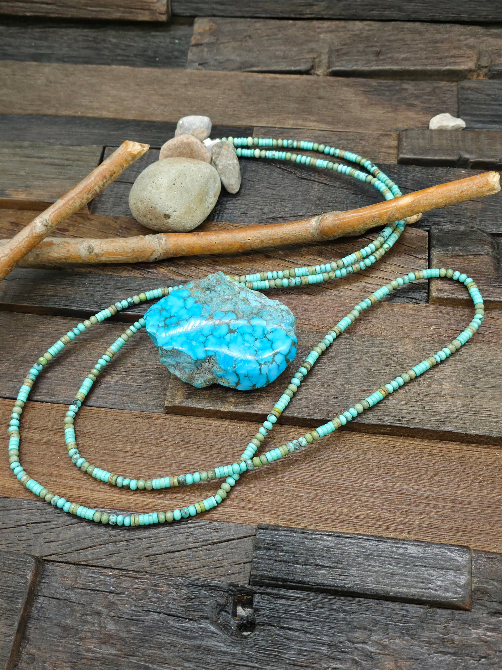 Extra Long Sonoran Turquoise Bead Necklace - 60 in.