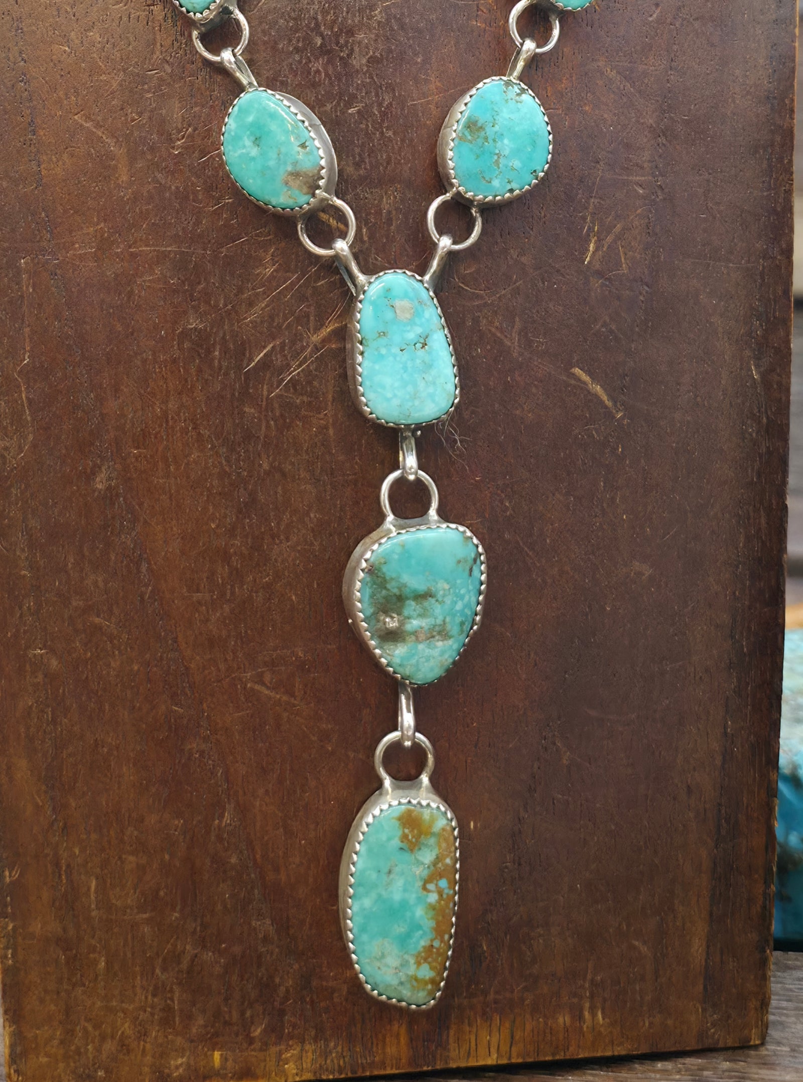 Sterling Silver Whitewater Turquoise Lariat Necklace and Earring Set by Levi Hoskie - 20 in. with 3 in. Drop