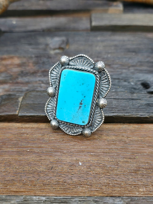 Stamped Sterling Silver Turquoise Ring by Reeda Begay - Size 9 3/4