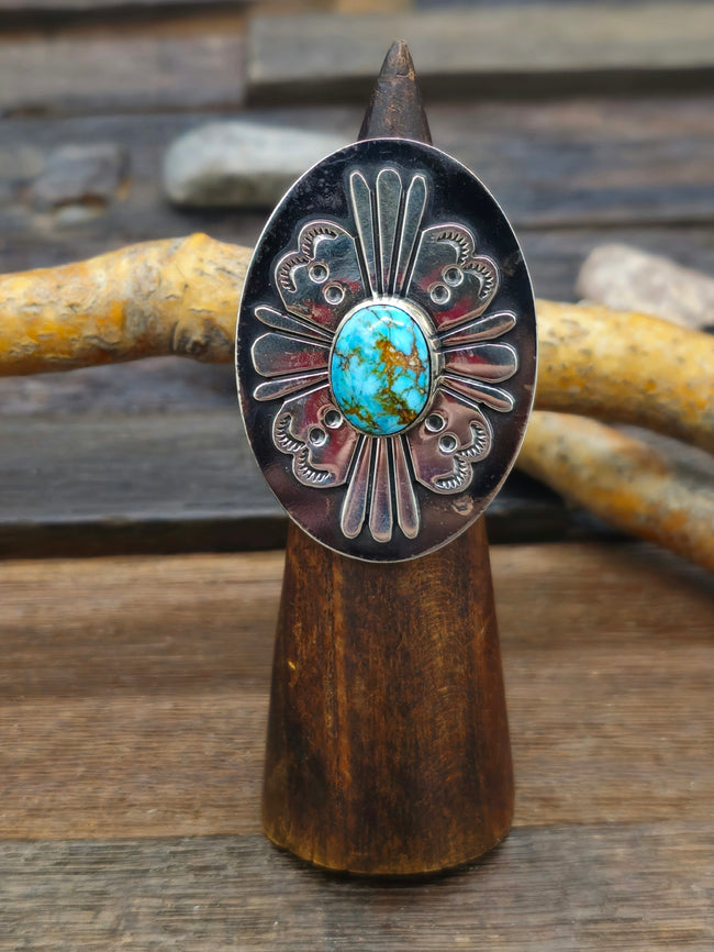 Sterling Silver Overlay and Turquoise Ring by Marila Benally - Size 9 1/2