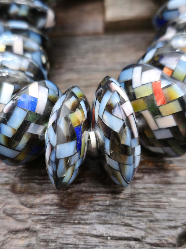 Mosaic Inlay Disc Bead Necklace by Charlene Reano - 24 in
