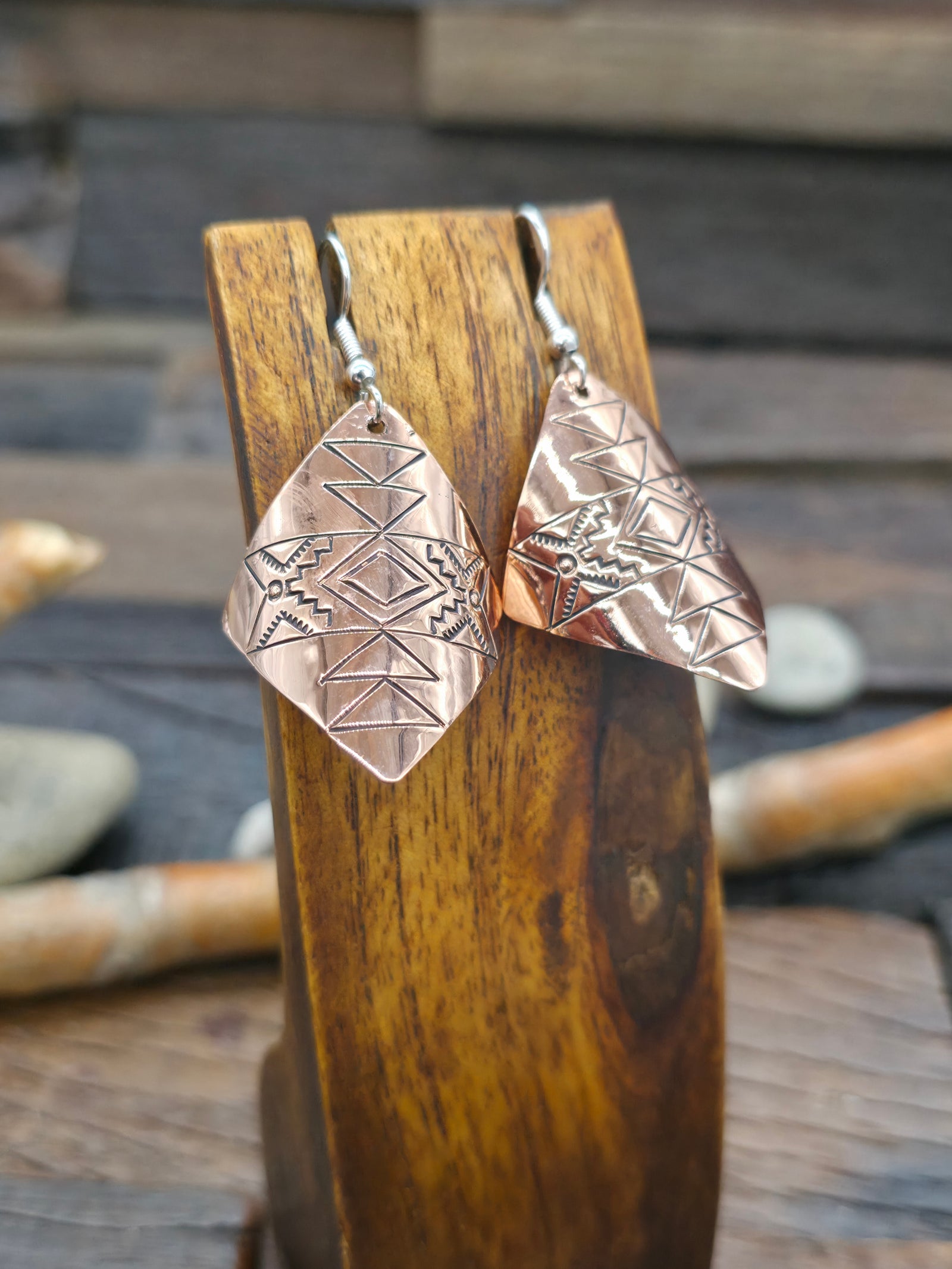 Stamped Copper Rug Design Earrings - DESIGNS VARY