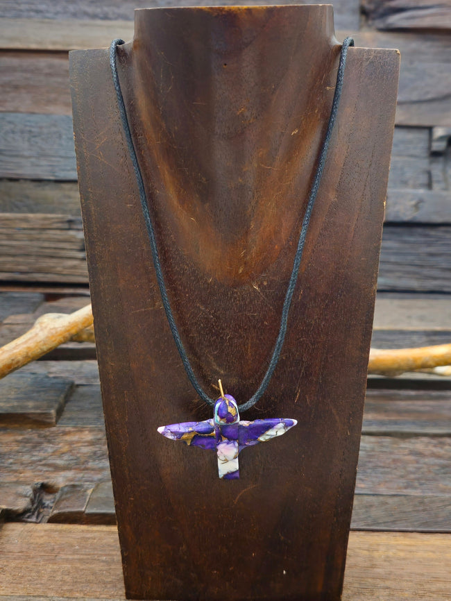 Purple Hummingbird Necklace on Adjustable Cord by Matt Mitchell - 26 in.