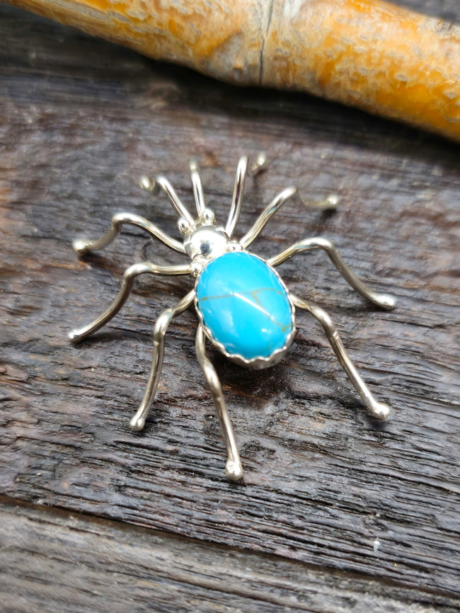 Sterling Silver and Turquoise Spider Pin by Effie Spencer