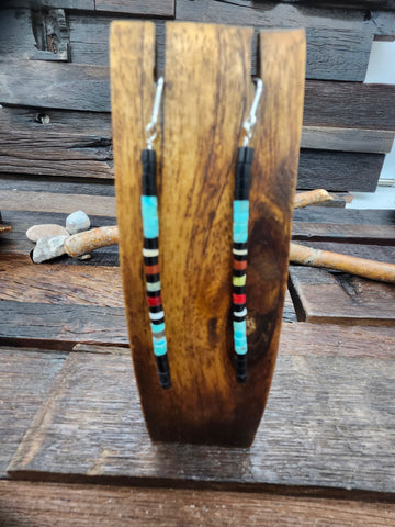 Turquoise Sterling Silver Petit Point Chandelier Earrings by Wayne Johnson - 2 3/4 in. by 1/2 in.
