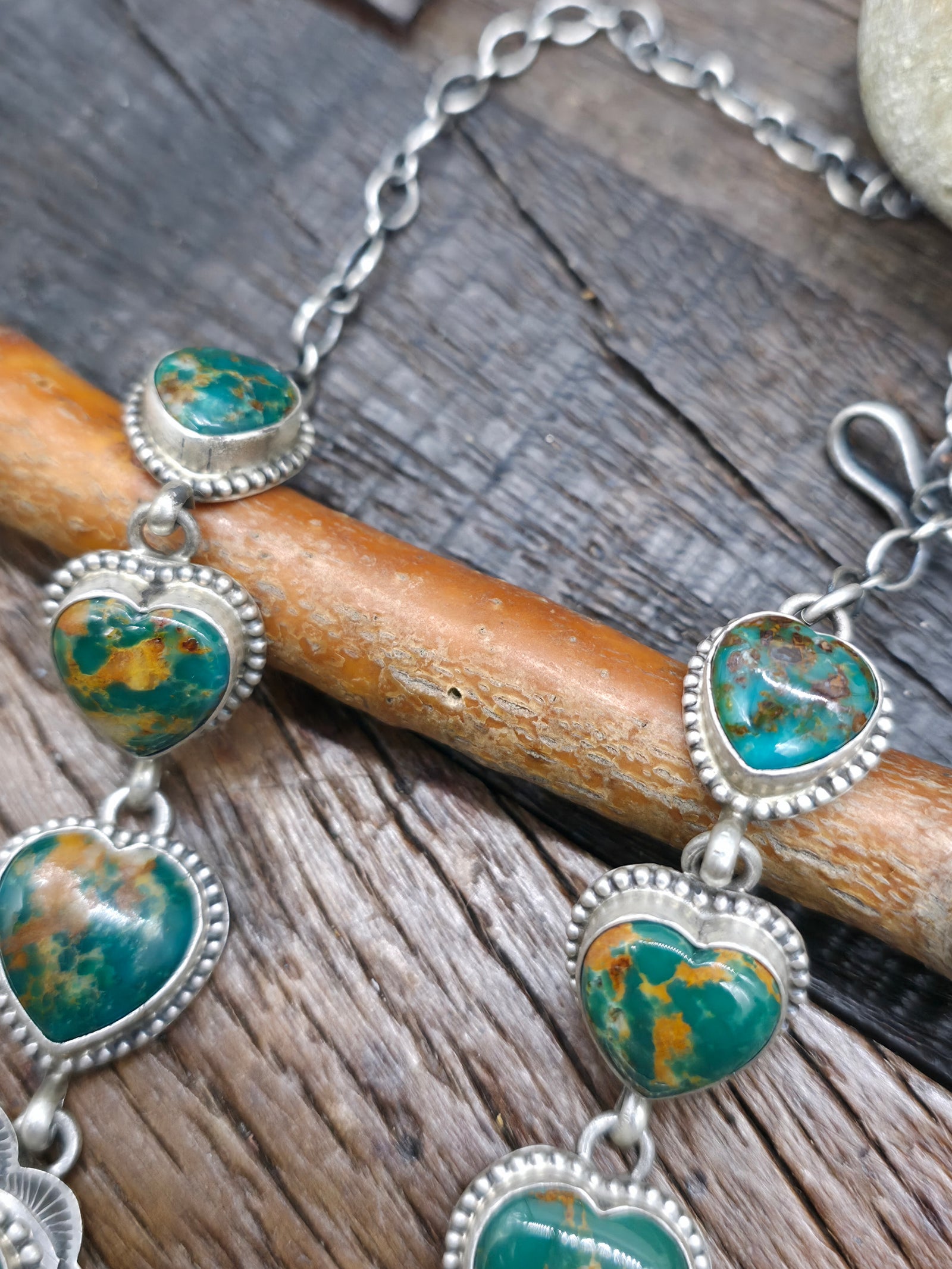 Sterling Silver Nevada Turquoise Heart Lariat Necklace by Charles Johnson - 25 in. with 4 in. Drop