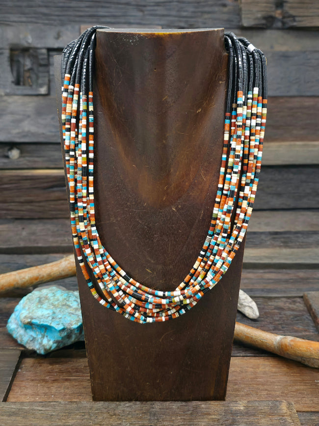 Ten Strand Jet and Multicolored Stone Necklace by Doreen Calabaza - 19 in.
