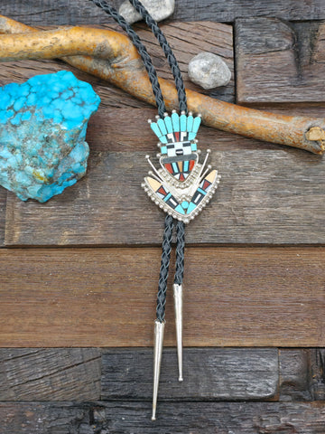 Sterling Silver Kingman Turquoise Bolo Tie by Michael Perry - 46 in.