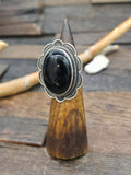Stamped Sterling Silver Onyx Ring by Happy Piasso - Adjustable