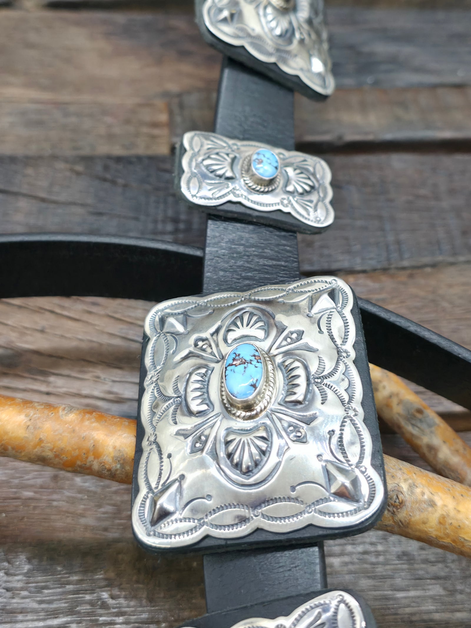 Sterling Silver Golden Hill Turquoise Concho Belt by Geraldine Yazzie - 54 in.