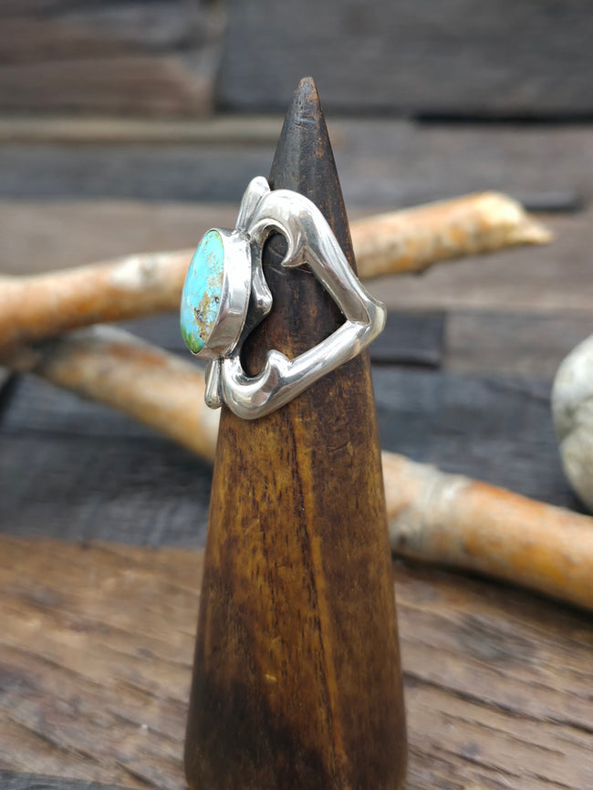 Cast Sterling Silver Sonoran Turquoise Ring by Kevin Yazzie - Size 7