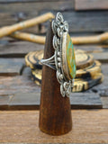 Large Green Turquoise and Oxidized Sterling Silver Statement Ring by Dean Sandoval Size 8