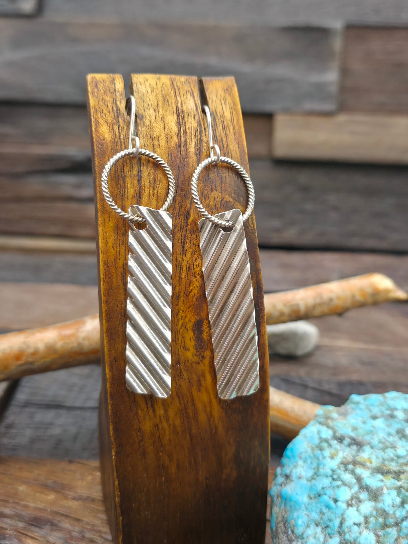 Sterling Silver Rectangle Hook Dangle Earrings by Aaron Broken Shoulder