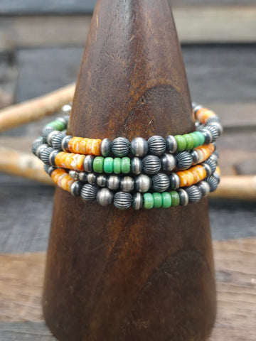 Turquoise and Sterling Silver Bead Wrap Bracelet