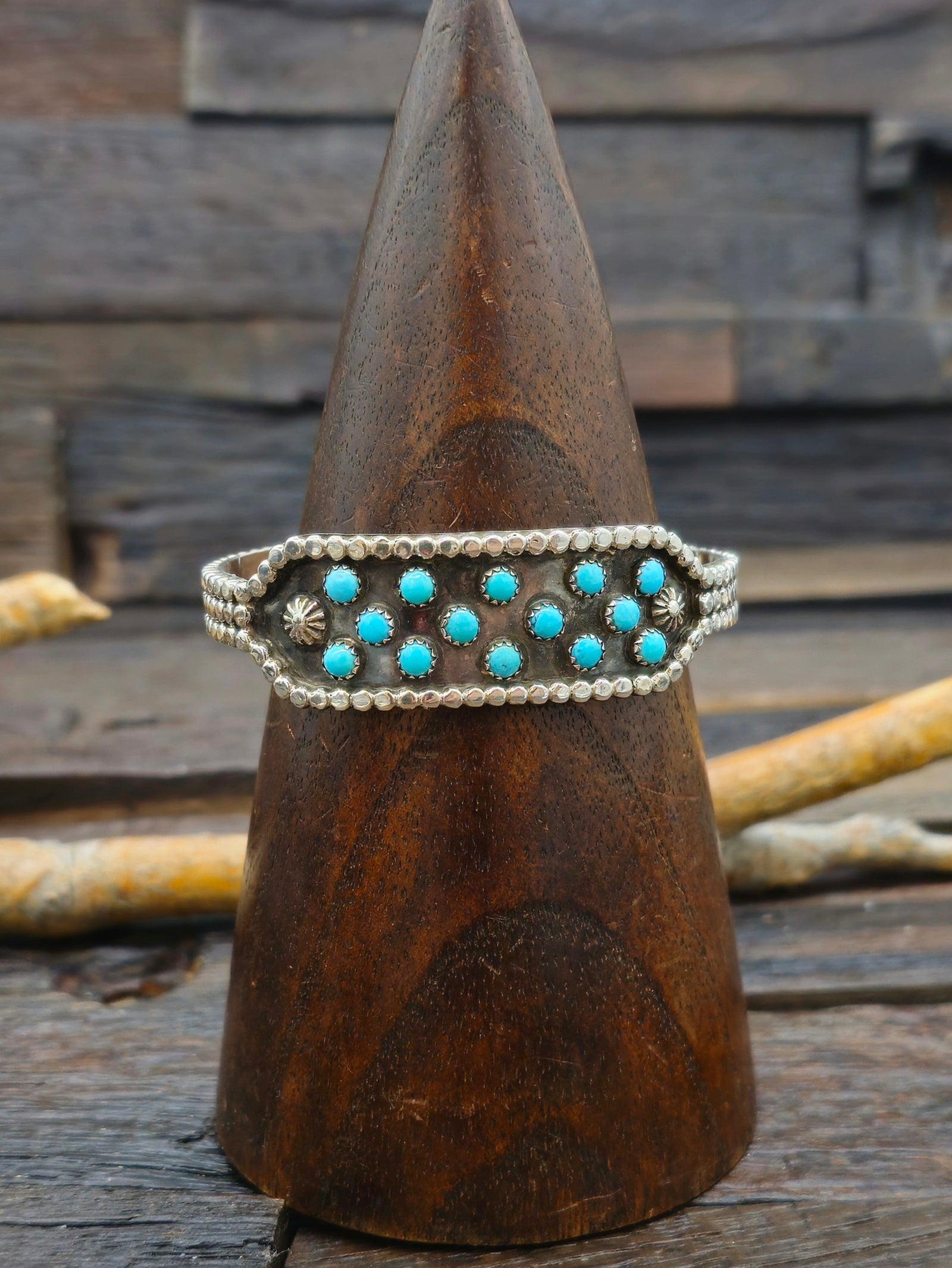 Blue Turquoise Sterling Silver Snake Eye Bracelet 6 3/4 in.