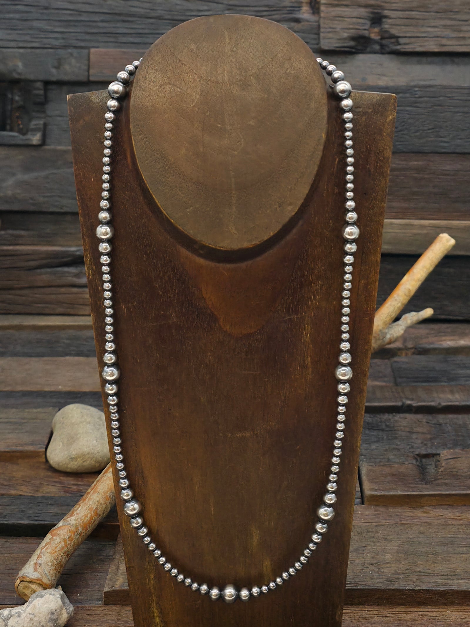 Variated Oxidized Sterling Silver Bead Necklace - 24 in.