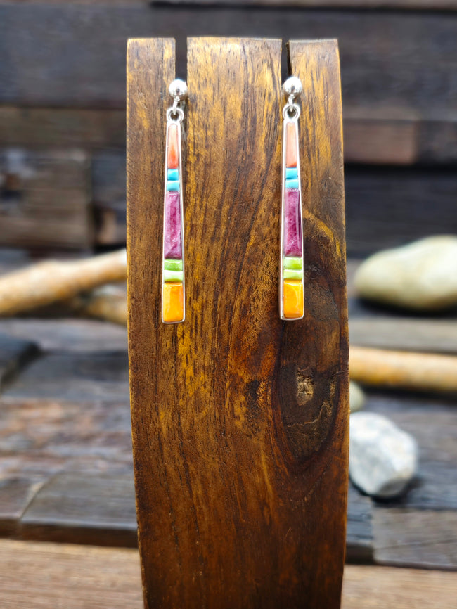 Multistone Cobblestone Inlay Post Dangle Earrings by Rick Tolino