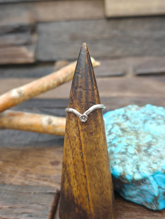 Sterling Silver Flower Applique V-Shaped Ring by Sheena Jack - Size 9