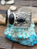 Stamped Sterling Silver Five Stone Onyx Cuff by Happy Piasso - 7 in. with Gap