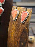Red Spiny Oyster Heart Lariat Necklace and Earring Set by Darrin Livingston - 22 in.