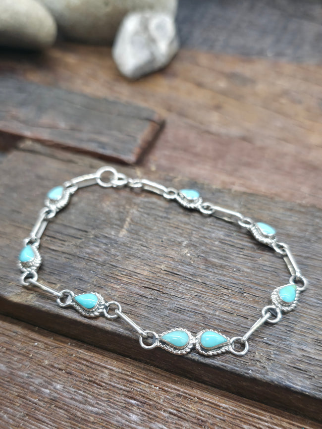 Sterling Silver Turquoise link Bracelet by Gina Dosedo - 8 in.