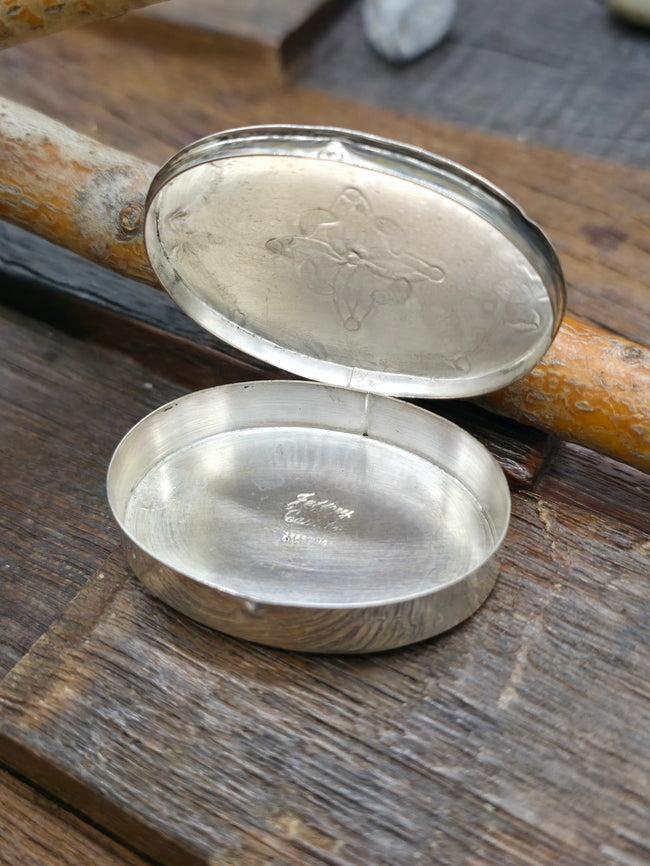 Small Stamped Sterling Silver Oval Pill Case by Jeffrey Castillo