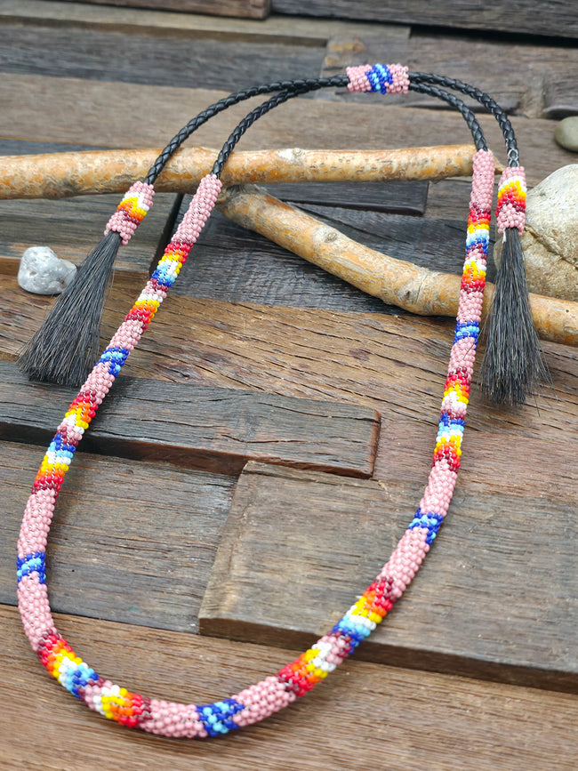 Light Pink Beaded Horsehair Hat Band - 40 in.