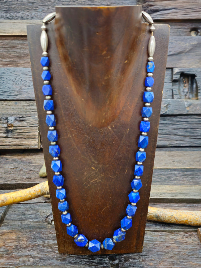 Vintage/Estate Lapis and Sterling Silver Necklace - 23 1/2 in