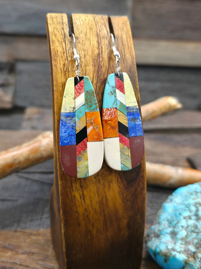 Mosaic Inlay Earrings by Rudy Coriz - 2 3/4 in. by 3/4 in.