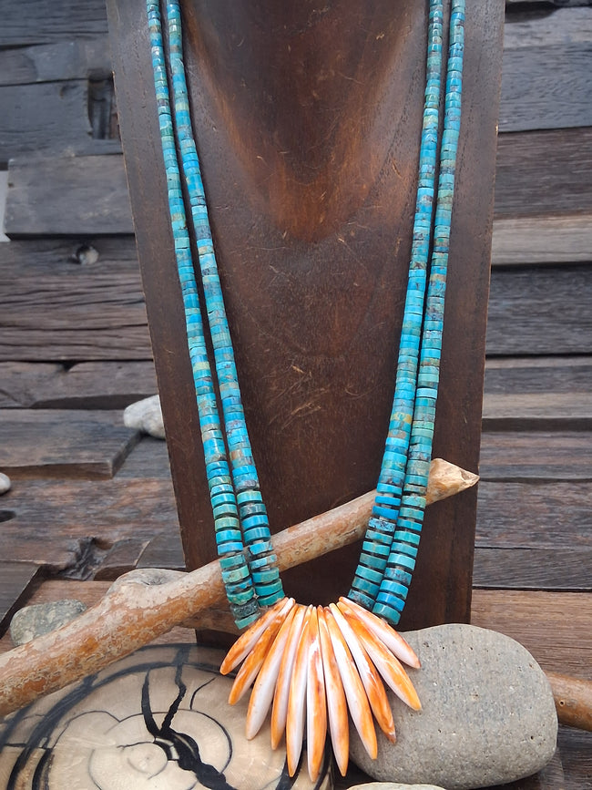 Orange Spiny Oyster Kingman Turquoise 26in Necklace