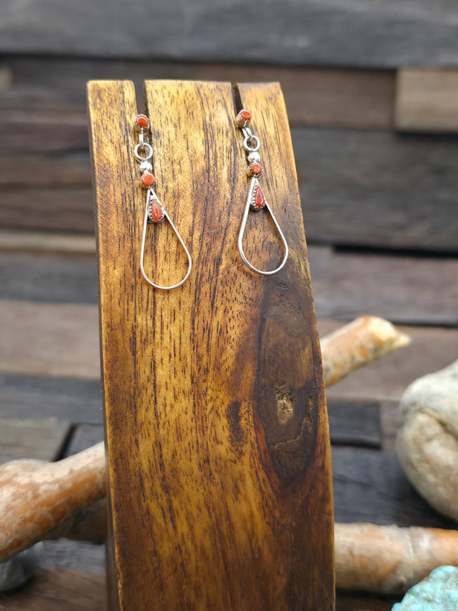 Sterling Silver Coral Zuni Post Dangle Earrings