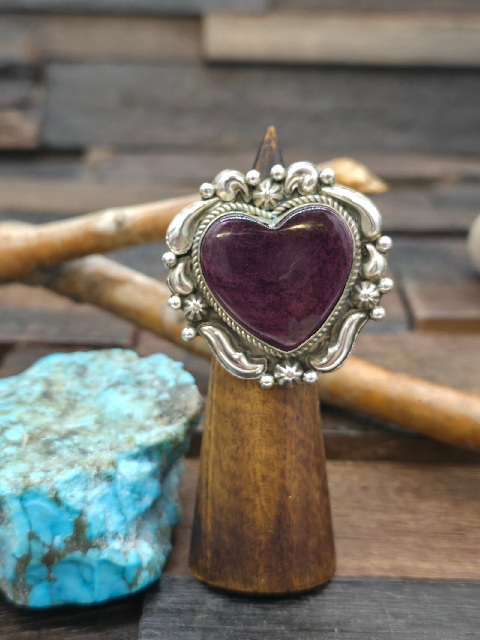 Repousse Stamped Sterling Silver Purple Spiny Ring by Richard Jim - Adjustable