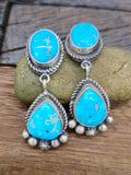 Blue Bird Turquoise Squash Blossom Necklace and Earring Set by LaRose Ganadanegro - 26 in.