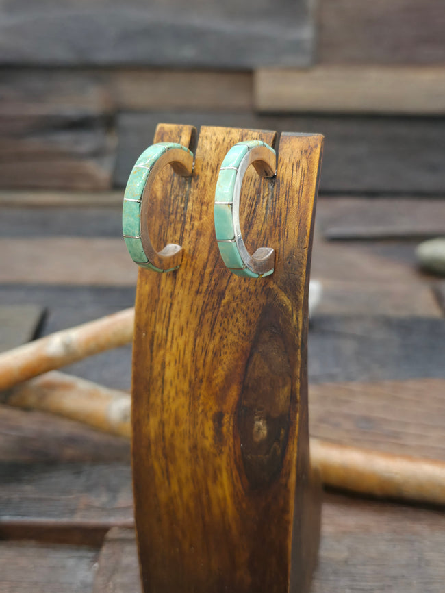Green Turquoise Inlay Hoop Earrings by Chris Booqua