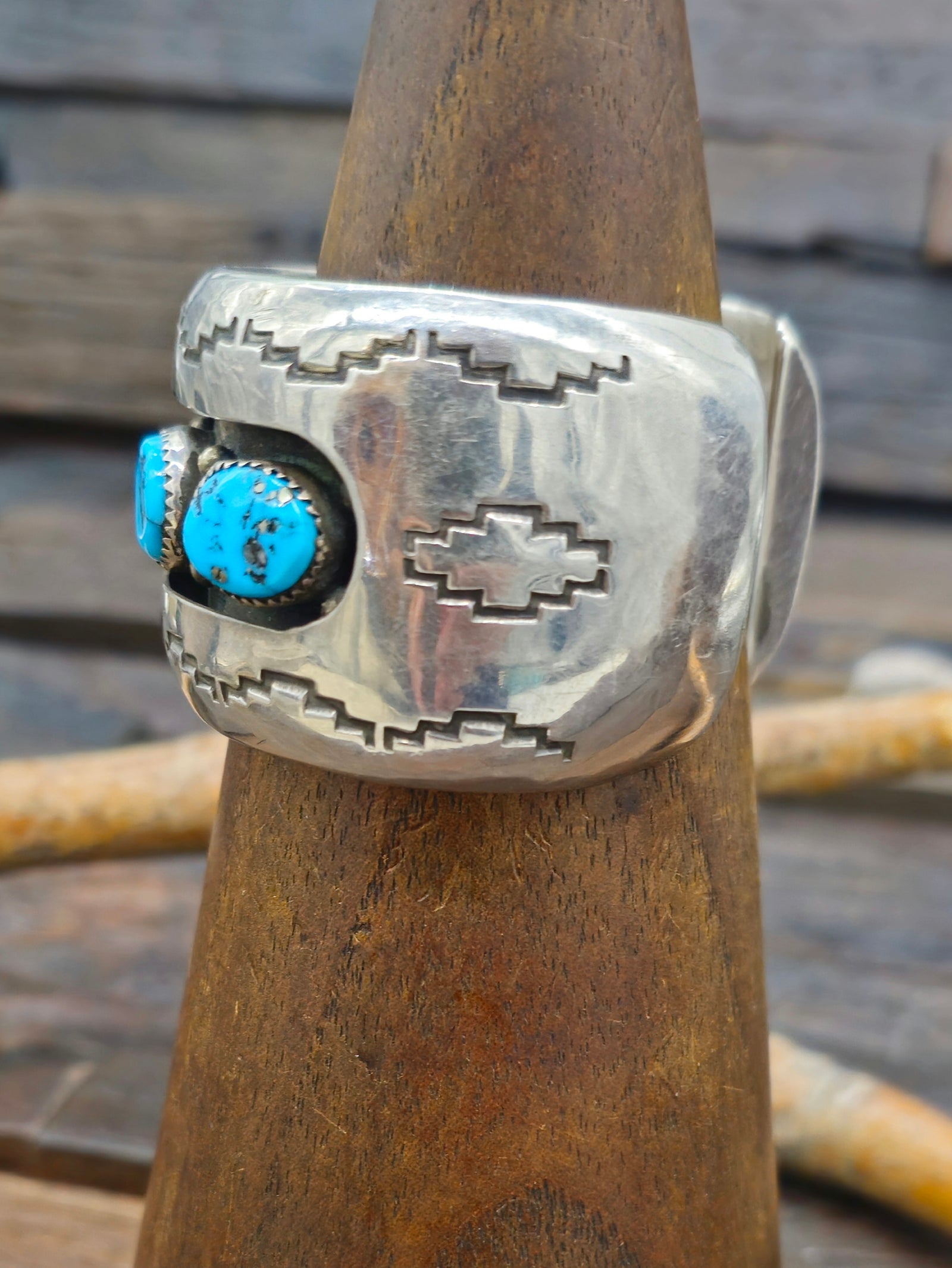 Vintage/Estate Sterling Silver Five Stone Turquoise Shadowbox Cuff - 6 1/4 in.