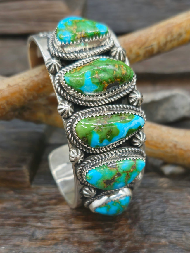 Five Stone Sonoran Turquoise Cuff by Delbert Delgarito - 6 3/4 in.