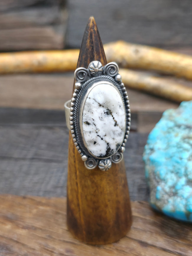 Sterling Silver White Buffalo Ring - Size 10